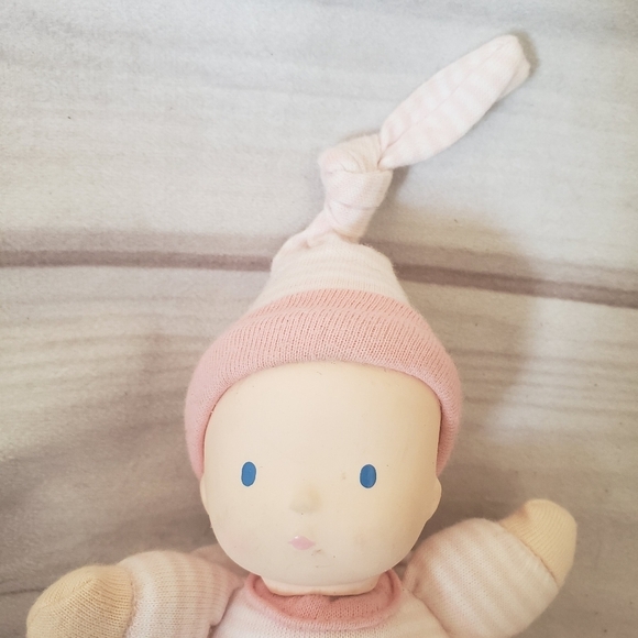 🌞SOLD🌞 Bonikka Precious Baby Rubber Face Cotton Doll 6.5" Pink White Stripe - Picture 2 of 7